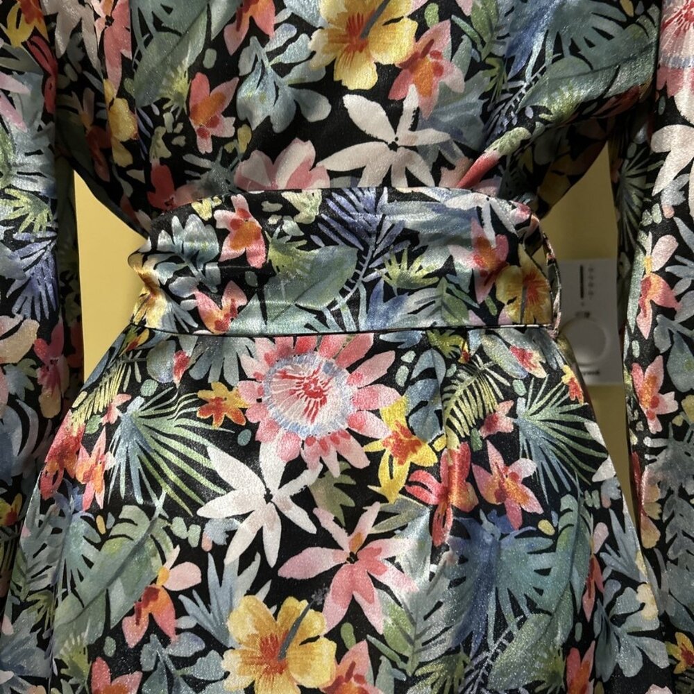 Kimono Robe Hawaiian Lei Palm Floral Multicolor Tie Flowy New Women’s Gift - Picture 10 of 14